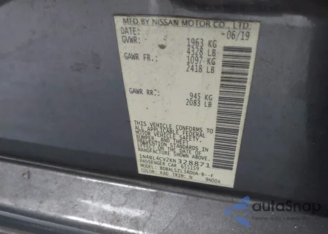 2019 Nissan Altima 2.5 Sr из США, поврежденный, VIN 1N4BL4CV2KN328871